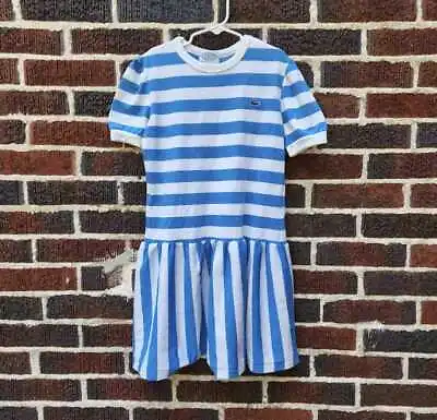 Vintage 80S Girl's L Izod Lacoste Striped Drop Waist Gator Dress • $59.99