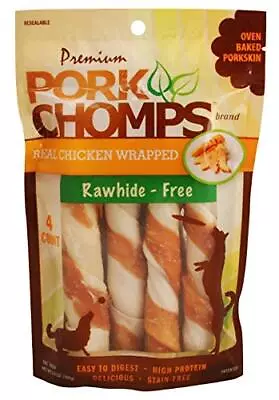 Baked Pork Skin Dog Chews 6-inch Twists Real Chicken Wrap 4 Count • $12.79