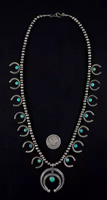 Vintage Navajo Naja Necklace - Coin Silver And Turquoise • $900