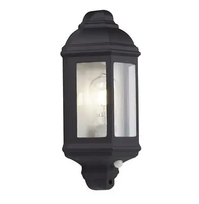 Black PIR Sensor Outdoor Die Cast Traditional Half Lantern Wall Light IP44 Porch • £45