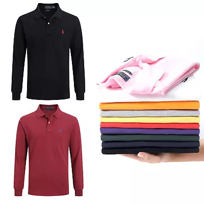 Men's Polo Ralph Lauren Custom Fit Cotton Polo Shirt Top PoloShirt Long Sleeve • £25.18