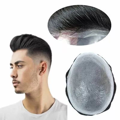 Mens Toupee Human Hair Replacement System V-loop Thin Skin 03-04 Natural Pieces • £95.99