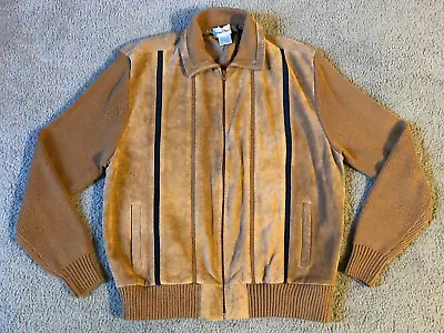 VTG 80s Jonathan Chen Suede Leather & Acrylic Sleeves Zip Front Jacket - Size XL • $25