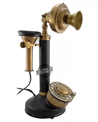 Vintage Candlestick Phone Brass Telephone Wired Landline Rotary Dial Home Decor. • $137.46