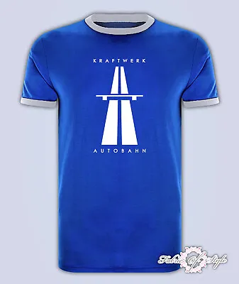 £10.99 • Buy KRAFTWERK Tribute  AUTOBAHN RETRO TECHNO Mens T-shirt Ringer Royal Blue