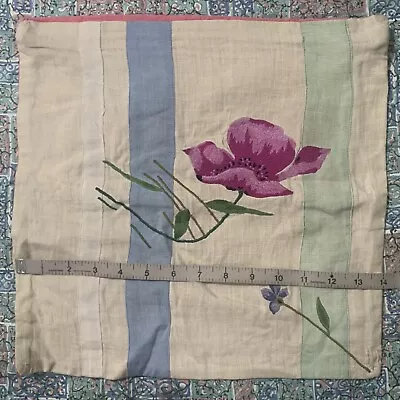 Vintage 90s Y2K Floral Embroidered Linen & Cotton Decorative Pillowcase • $29.99