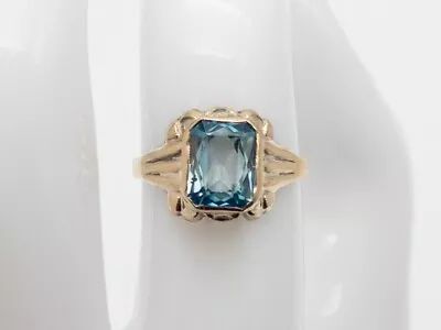 Antique 1920s $2400 4ct French Cut Natural Blue Zircon 10k Rose Gold Ring • $485