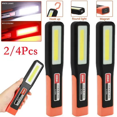 2/4x COB LED Cordless Magnetic Work Light USB Inspection Lamp Torch Rechargeable • £4.49