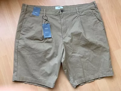 M&S Soft Touch Single Pleat Chino Shorts In Dark Stone  - Size 42  Waist - BNWT • £14.99