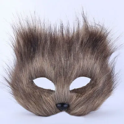 £10.08 • Buy Adult Kids Animal Fluffy Fur Fox Wolf Halloween Fancy Face Mask Cover Dress Up