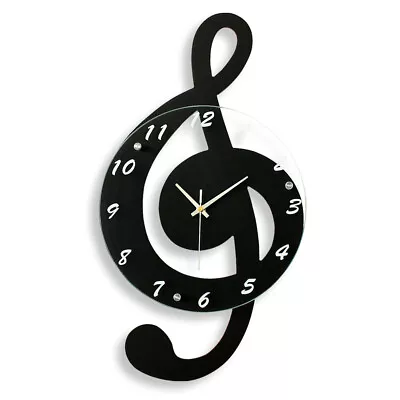 Modern Musical Note Glass Wall Clock Living Room Hanging Clocks Silent 9.5  US • $46