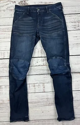 G-Star RAW Men's 5620 3D Slim Jeans 31x32 Blue Denim Moto Button Fly Double Knee • $47.99