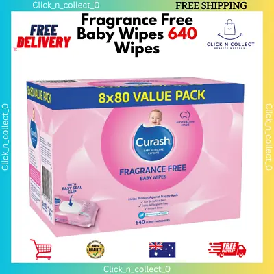 Curash Fragrance Free Baby 640 Wipes (8 X 80 Pack): Gentle On Sensitive Skin • $28.29