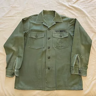 Vintage US NAVY SEABEES Sateen OG 107 Cotton Shirt DSA100-69-C-0136 Oxford Ind • $0.21
