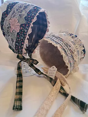 2-Baby Bonnets-Made With Calico And Fun Prints Trimmed With Vintage Trims • $10.32