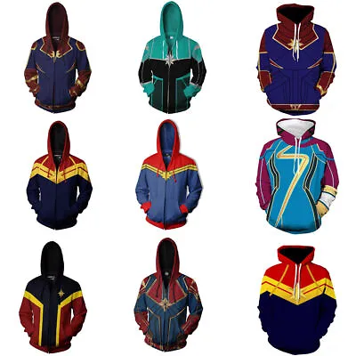 Cosplay Ms. Captain Marvel 3D Hoodies Superhero Sweatshirts Jacket Coat Costumes • £14.40