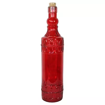 Vintage New Sealed Glass Red Semi Clear Wine Bottle 13x3 In Cork Corked Textured • $14.99