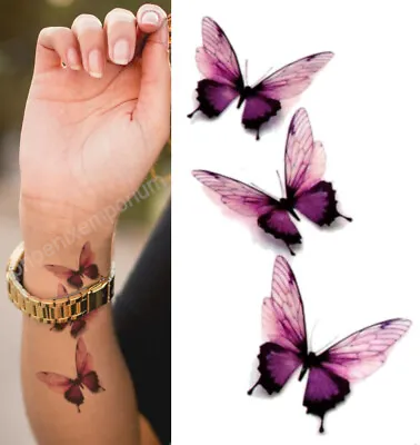 £1.89 • Buy Temporary Tattoo Purple Pink Butterflies Fake Body Art Sticker Waterproof Ladies