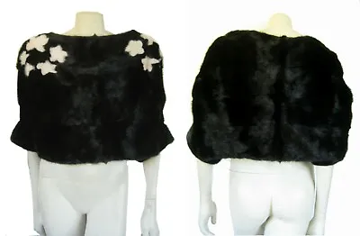Black MINK Fur Bolero Jacket  Flower Poncho Cape  Winter Wedding Coat Stole • $580.50