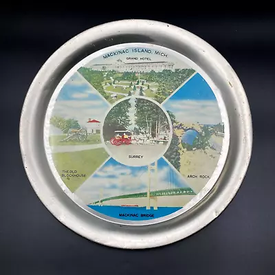 Vtg Mackinac Island Michigan 11  Round Metal Souvenir Tray Grand Hotel Bridge • $16.99