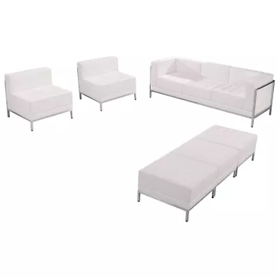 Flash Hercules Imagination Melrose White LeatherSoft Sofa Chair & Ottoman Set • $4334.99