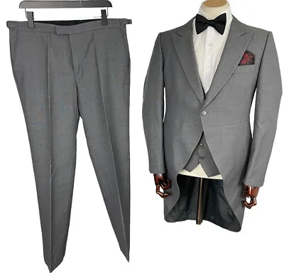 Vintage Tailcoat 3 Piece Suit 42R / 37R Grey Wool Tails Wedding Ascot • $174.24