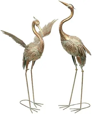 Heron Garden Statues 33-39  Metal Crane Yard Art Bird Lawn Sculptures Set Of 2 • $98.99