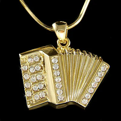 ~Accordion Squeezebox Made With Swarovski Crystal Musical Music Necklace Jewelry • $43