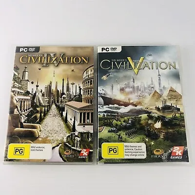 Sid Meier's Civilization IV & V PC DVD Games Strategy Fantasy Tactic Bundle Lot • $27.99