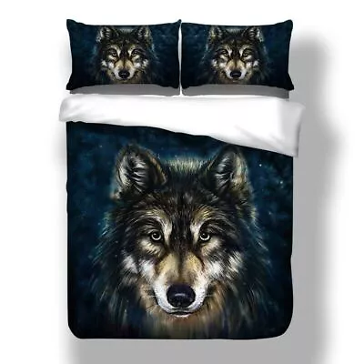 Wolf Animal Print Quilt/Doona/Duvet Cover Bed Set Single Double Queen King Size • $28.95