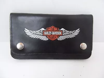 Vtg. Harley Davidson Official Logo Black Leather Chain Biker Wallet-No Chain • $24.99