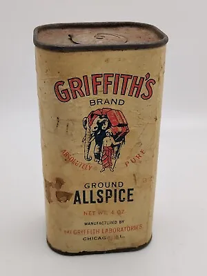 Griffith's SPICE TIN Ground Allspice VINTAGE Elephant CAN Chicago  • $122.50