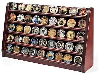 Challenge Coin Display Case 5 Row Military Coin Wooden Holder Rack Stand Hol... • $73.49