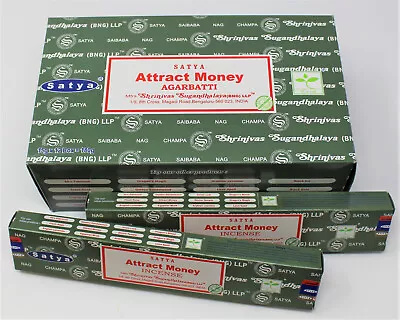 Satya Nag Champa ATTRACT MONEY Incense Sticks: Choose 15 30 45 90 Or 180 Gm • $4.90