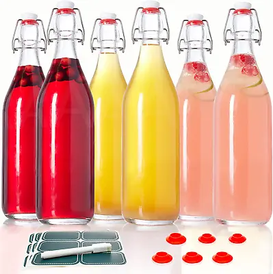 Otis Swing Top Glass Bottles With Plastic Caps - 1 Liter 6 Pack - Clear Glass 3 • $47.40
