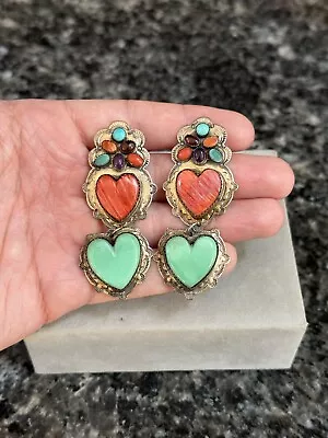 Vintage Sterling Silver Spiny Oyster Native American Southwest Heart Earrings • $279