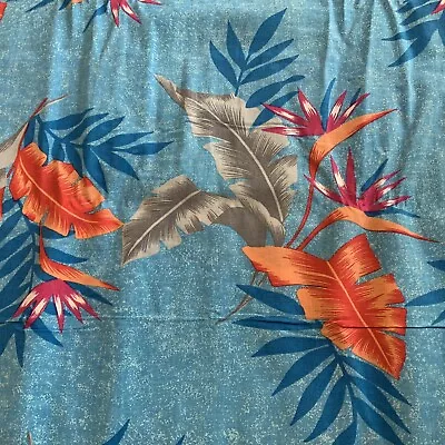 Vtg Tropical Hawaiian Print Fabric Birds Of Paradise Blue Orange 4 7/8 Yards • $42.97