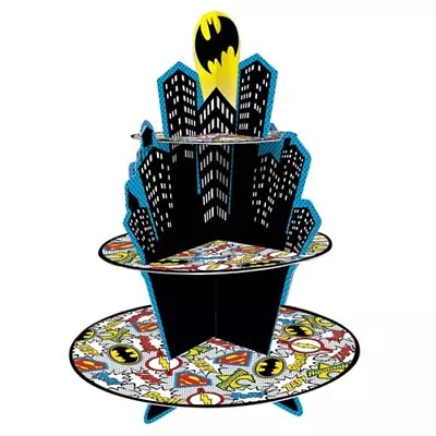 JUSTICE LEAGUE Heroes Unite 3-TIERED CUPCAKE STAND ~ Birthday Party Table Batman • $19.50