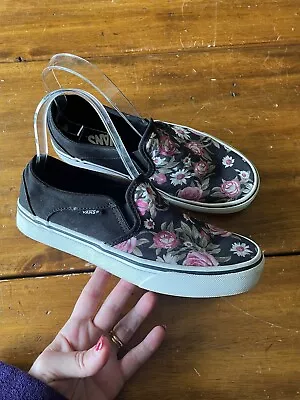 Vans Black Floral Asher Slip On Shoes Sneakers  Womens Size 7 • $28