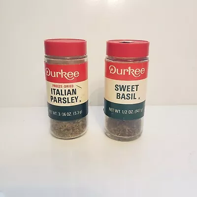 Vtg Durkee Sweet Basil & Italian Parsley Spice Glass Jars 1/2 3/16 Oz • $6