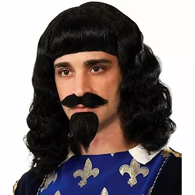 Musketeer Wig Set Blk Synthetic Hair Costume Character Wig Chin Beard & Mustache • $24.98