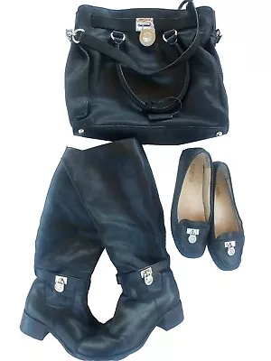 Michael Kors Black All Leather Hamilton Purses Boots And Shoes Lot Of 3  Pre-own • $180