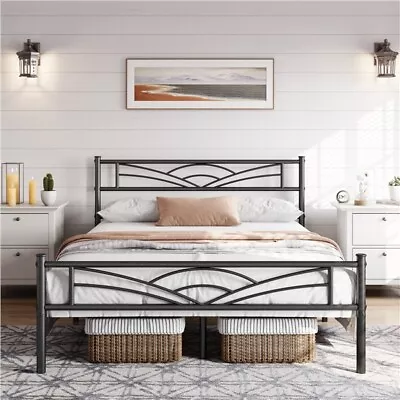 Metal Platform Bed Frame With Cloud-inspired Design Headboard For Home Furniture • £79.99