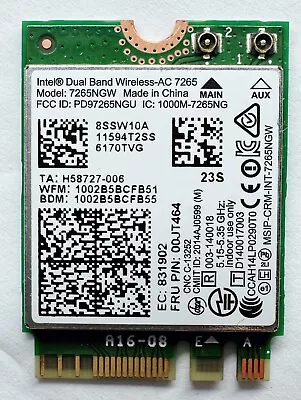 7265NGW Intel Wireless-AC 7265 802.11ac 867M NGFF Dual Band Wifi+ BT 4.0 Card • $5.99