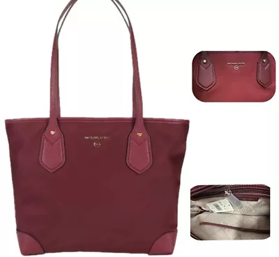 Michael Kors Eva Tote Bag Merlot Nwt Medium Red Burgundy Leather Straps Silver  • $99.99