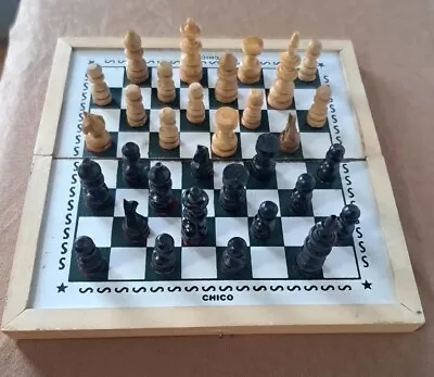 Vintage Chico Wood Travel Chess Folding Board 11  By 11  Game Set • $21