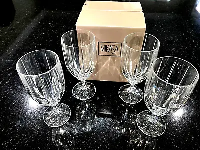 Mikasa Berkeley Set Of 4 Crystal Beverage Water Wine Goblets 12oz. 7 1/4  Tall • $54.95