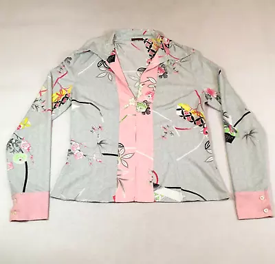 VTG Kenzo Jungle Womens Full Zip Blouse Sz US 6 IT 42 Gray Pink Floral NWOT • $57.74