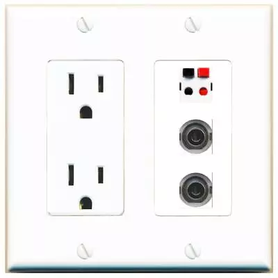 3 Port Power Outlet Cover Plug Jack UL 2 Gang 2 3-5MM SPEAKER Wall Plate • $19.94