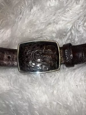 Cuadra Men's Engraves Brown Caiman Leather Western Belt ￼ Alligator And Leather • $100